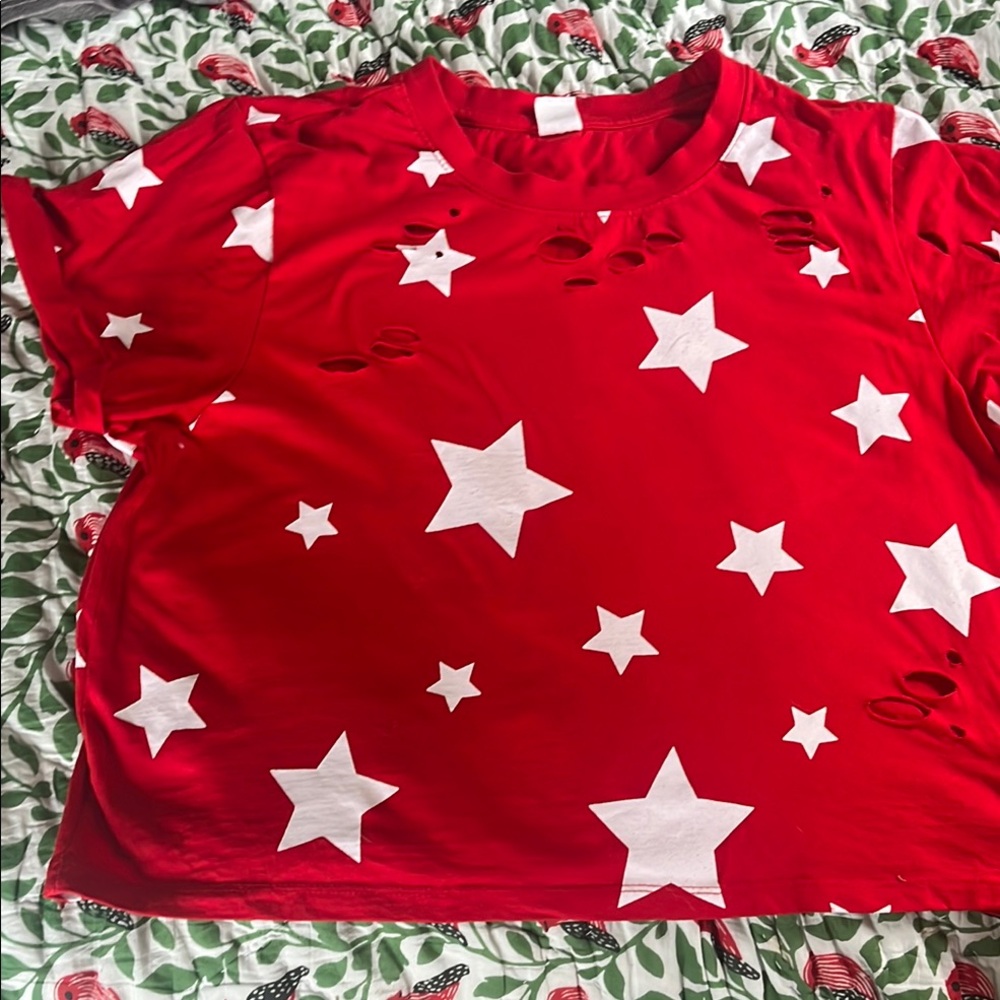 PINK Victoria's Secret Red Short Sleeve Tee with White Stars
